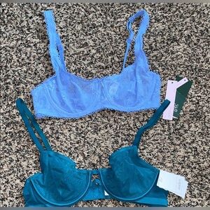 Sheer Blue and Teal Lace Unlined Underwire Bras Size 34A Bundle Of 2 | NWT